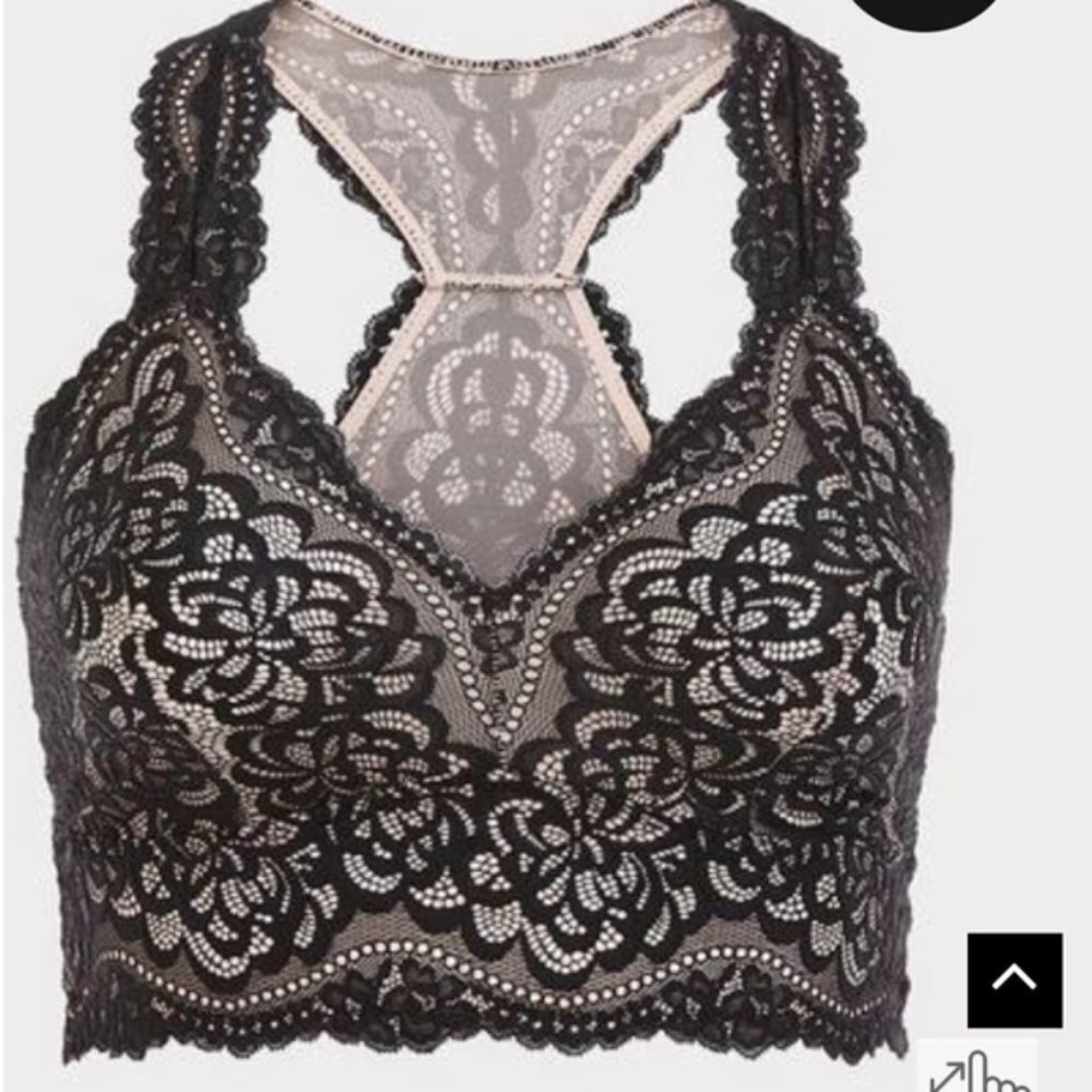 Torrid bralette, black & nude Lace Racerback Bralette size  0x L/12
